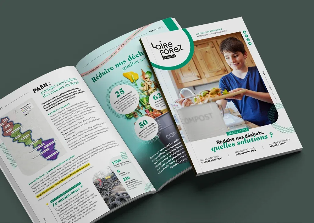 Magazine municipal ouvert avec une photographie de couverture